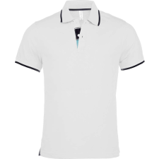 KARIBAN Férfi galléros piké póló, kontrasztcsíkos szélekkel, Kariban KA245, White/Navy-3XL férfi póló