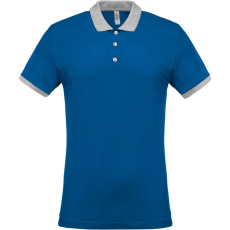 KARIBAN Férfi galléros piké póló, kontrasztos passzékkal, Kariban KA258, Light Royal Blue/Oxford Grey-S