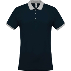 KARIBAN Férfi galléros piké póló, kontrasztos passzékkal, Kariban KA258, Navy/Oxford Grey-M