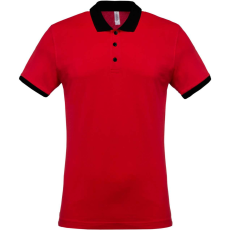 KARIBAN Férfi galléros piké póló, kontrasztos passzékkal, Kariban KA258, Red/Black-2XL