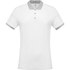 KARIBAN Férfi galléros piké póló, kontrasztos passzékkal, Kariban KA258, White/Oxford Grey-2XL
