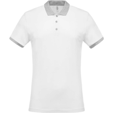KARIBAN Férfi galléros piké póló, kontrasztos passzékkal, Kariban KA258, White/Oxford Grey-3XL