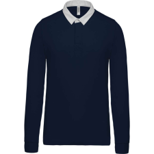 KARIBAN Férfi hosszú ujjú jersey pamut galléros póló, Kariban KA213, Navy/White-XL férfi póló