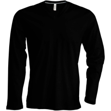 KARIBAN Férfi hosszú ujjú V-nyakú pamut póló, Kariban KA358, Black-2XL
