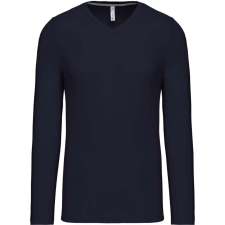KARIBAN Férfi hosszú ujjú V-nyakú pamut póló, Kariban KA358, Navy-2XL férfi póló