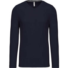 KARIBAN Férfi hosszú ujjú V-nyakú pamut póló, Kariban KA358, Navy-3XL