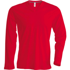 KARIBAN Férfi hosszú ujjú V-nyakú pamut póló, Kariban KA358, Red-XL férfi póló