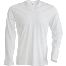KARIBAN Férfi hosszú ujjú V-nyakú pamut póló, Kariban KA358, White-3XL