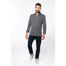 KARIBAN Férfi ing Kariban KA507 Long-Sleeved Jacquard Knit Shirt -M, Jacquard Dark Grey