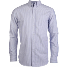 KARIBAN Férfi ing Kariban KA516 Long-Sleeved Washed Oxford Cotton Shirt -2XL, Striped White/Oxford Blue