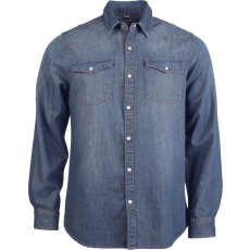 KARIBAN Férfi ing Kariban KA519 Men'S Long-Sleeved Denim Shirt -XL, Blue Jean