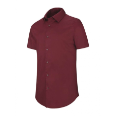 KARIBAN Férfi ing Kariban KA531 Short-Sleeved Cotton/Elastane Shirt -M, Wine