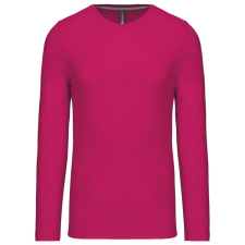 KARIBAN Férfi kereknyakú hosszú ujjú pamut póló, Kariban KA359, Fuchsia-S férfi póló