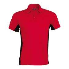 KARIBAN Férfi kétszínű rövid ujjú galléros piké póló, Kariban KA232, Red/Black-M férfi póló