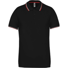 KARIBAN Férfi kontrasztcsíkos rövid ujjú galléros piké póló, Kariban KA250, Black/Red/White-2XL