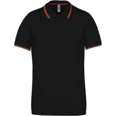 KARIBAN Férfi kontrasztcsíkos rövid ujjú galléros piké póló, Kariban KA250, Black/Red/Yellow-L