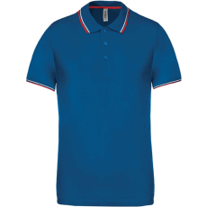 KARIBAN Férfi kontrasztcsíkos rövid ujjú galléros piké póló, Kariban KA250, Light Royal Blue/Red/White-L
