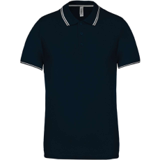 KARIBAN Férfi kontrasztcsíkos rövid ujjú galléros piké póló, Kariban KA250, Navy/Light Grey/White-M