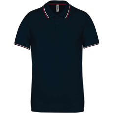 KARIBAN Férfi kontrasztcsíkos rövid ujjú galléros piké póló, Kariban KA250, Navy/Wine/White-2XL