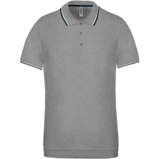 KARIBAN Férfi kontrasztcsíkos rövid ujjú galléros piké póló, Kariban KA250, Oxford Grey/Navy/White-M