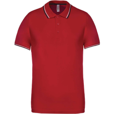 KARIBAN Férfi kontrasztcsíkos rövid ujjú galléros piké póló, Kariban KA250, Red/Navy/White-3XL