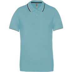 KARIBAN Férfi kontrasztcsíkos rövid ujjú galléros piké póló, Kariban KA250, Sky Blue/Navy/White-XL