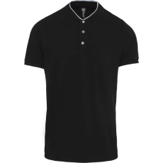 KARIBAN Férfi mandarin galléros rövid ujjú póló, Kariban KA223, Black/Oxford Grey-S