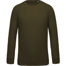 KARIBAN Férfi organikus környakas raglános pulóver, Kariban KA480, Mossy Green-XL férfi pulóver, kardigán