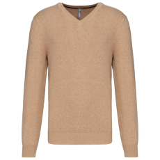 KARIBAN Férfi prémium V-nyakú pulóver, Kariban KA982, Camel Heather-S