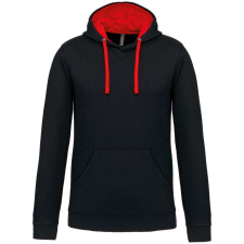 KARIBAN Férfi pulóver kontrasztos bélésű kapucnival, Kariban KA446, Black/Red-XL férfi pulóver, kardigán