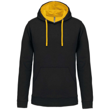 KARIBAN Férfi pulóver kontrasztos bélésű kapucnival, Kariban KA446, Black/Yellow-4XL férfi pulóver, kardigán