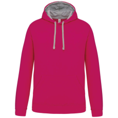KARIBAN Férfi pulóver kontrasztos bélésű kapucnival, Kariban KA446, Fuchsia/Fine Grey-2XL