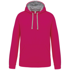 KARIBAN Férfi pulóver kontrasztos bélésű kapucnival, Kariban KA446, Fuchsia/Fine Grey-L férfi pulóver, kardigán