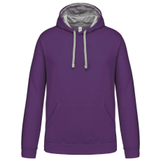 KARIBAN Férfi pulóver kontrasztos bélésű kapucnival, Kariban KA446, Purple/Oxford Grey-3XL