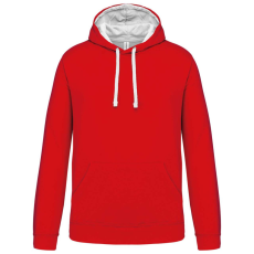 KARIBAN Férfi pulóver kontrasztos bélésű kapucnival, Kariban KA446, Red/White-XL