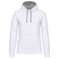 KARIBAN Férfi pulóver kontrasztos bélésű kapucnival, Kariban KA446, White/Fine Grey-XS