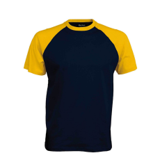 KARIBAN Férfi raglán ujjú kétszínű baseball póló, Kariban KA330, Navy/Yellow-L