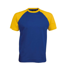 KARIBAN Férfi raglán ujjú kétszínű baseball póló, Kariban KA330, Royal Blue/Yellow-M férfi póló