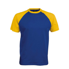 KARIBAN Férfi raglán ujjú kétszínű baseball póló, Kariban KA330, Royal Blue/Yellow-XL