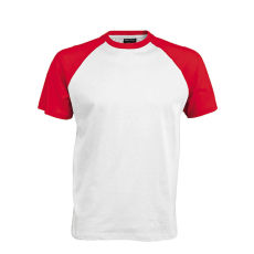 KARIBAN Férfi raglán ujjú kétszínű baseball póló, Kariban KA330, White/Red-3XL