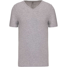 KARIBAN Férfi rövid ujjú V-nyakú sztreccs póló, Kariban KA3014, Light Grey Heather-XL