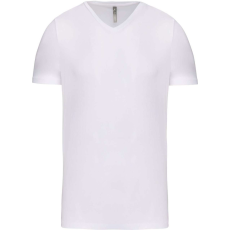 KARIBAN Férfi rövid ujjú V-nyakú sztreccs póló, Kariban KA3014, White-XL