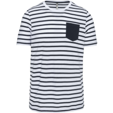 KARIBAN Férfi tengerész csíkos rövid ujjú póló mellzsebbel, Kariban KA378, Striped White/Navy-L