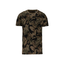 KARIBAN Férfi terepmintás környakas, rövid ujjú póló, Kariban KA3030, Olive Camouflage-3XL férfi póló