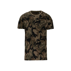 KARIBAN Férfi terepmintás környakas, rövid ujjú póló, Kariban KA3030, Olive Camouflage-XL