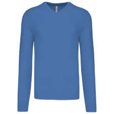 KARIBAN Férfi V-nyakú keskeny szabású pulóver, Kariban KA965, Light Royal Blue-3XL férfi pulóver, kardigán