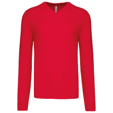 KARIBAN Férfi V-nyakú keskeny szabású pulóver, Kariban KA965, Red-XL