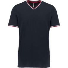 KARIBAN Férfi V-nyakú piké póló, kontrasztos szélekkel, Kariban KA374, Navy/Red/White-L