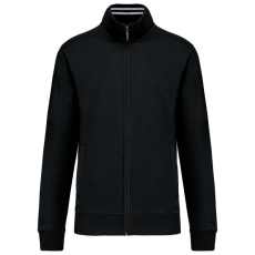 KARIBAN Férfi vastag cipzáras pulóver bordázott csíkos gallérral, Kariban KA456, Black-3XL
