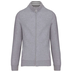 KARIBAN Férfi vastag cipzáras pulóver bordázott csíkos gallérral, Kariban KA456, Oxford Grey-XL